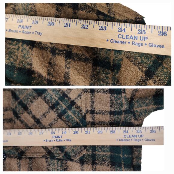 mnml Shacket Shirt Jacket M Men Plaid Loose Woven Flannel Brown Green Raw Hem - Picture 6 of 16